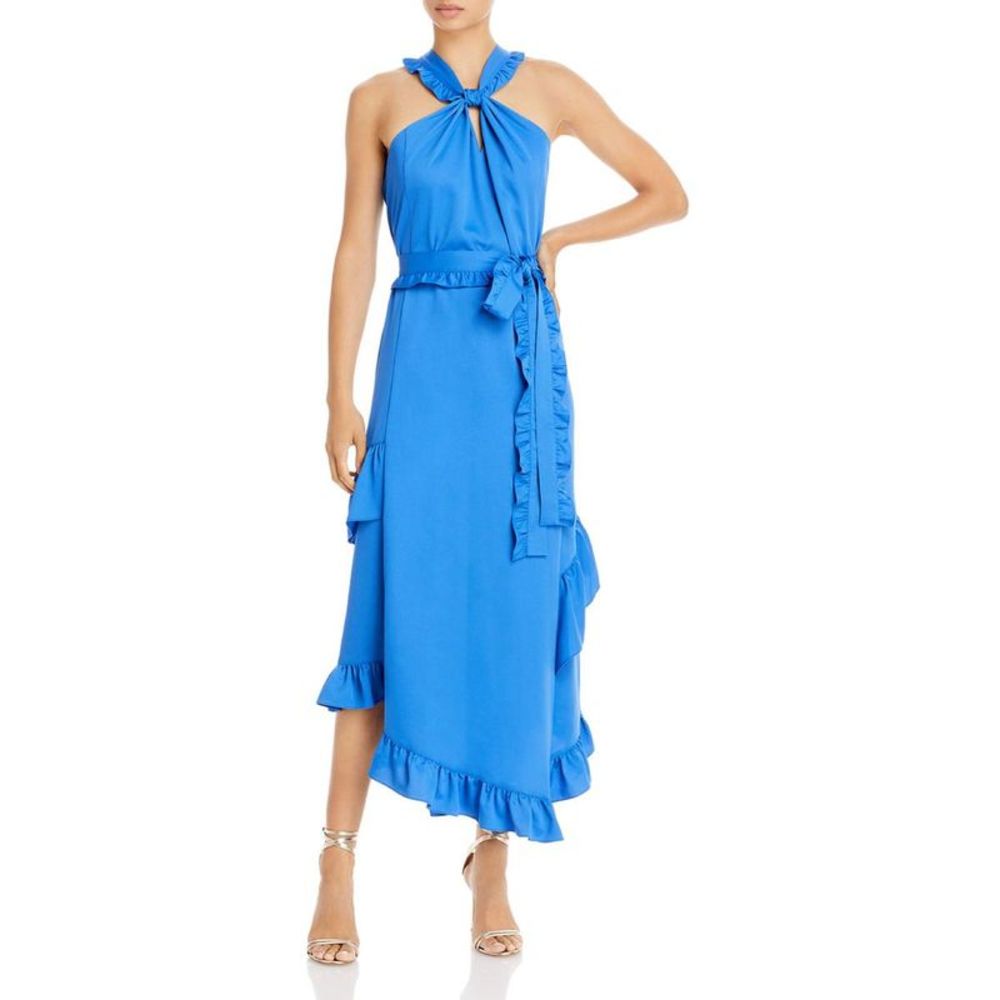 Derek Lam 10 Crosby Womens Dasha Blue Ruffled Keyhole Midi Halter Dress NWOT
